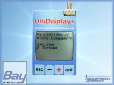 UniDisplay+ - Anzeigedisplay für unseren UniLog 1+2, UniSens-E, GPS-Logger 1+2, LiPoWatch und InfoSwitch. Alle Messwerte können live angezeigt und Parameter direkt eingestellt werden.