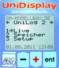 UniDisplay+ - Anzeigedisplay für unseren UniLog 1+2, UniSens-E, GPS-Logger 1+2, LiPoWatch und InfoSwitch. Alle Messwerte können live angezeigt und Parameter direkt eingestellt werden.