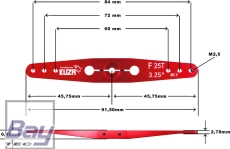 Kuza Servohebel 2-Arm Futaba 25T 84/72/60mm 3.25" M2,5mm Heavy Duty V2 Aluminium