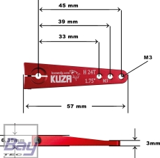 Kuza Servohebel 1-Arm Hitec 24T 45/39/33mm 1.75" M3 Heavy Duty V2 Aluminium