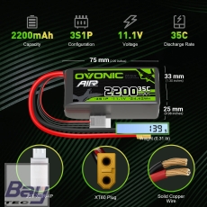 OVONIC 3S 35C 11,1 V 2200 mAh kurzer LiPo-Akku mit XT60 Stecker